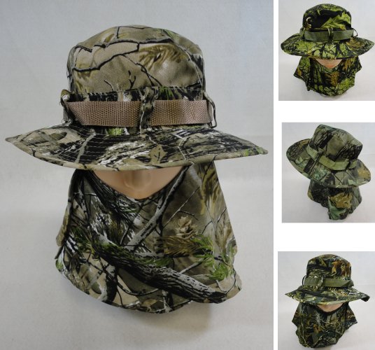 Floppy Boonie HAT  [Hardwood Camo] Snap-Up Face & Neck Cover