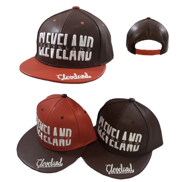 Snap Back Flat Bill CLEVELAND Hat [PU Leather]