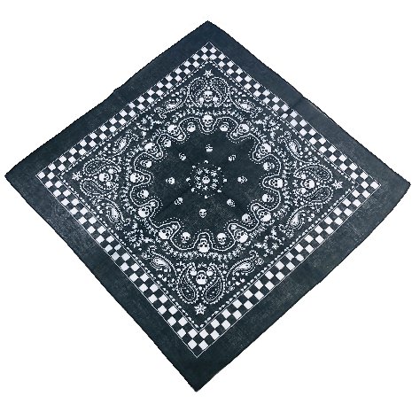 Bandana-Black Paisley Skull with Checkerboard Border