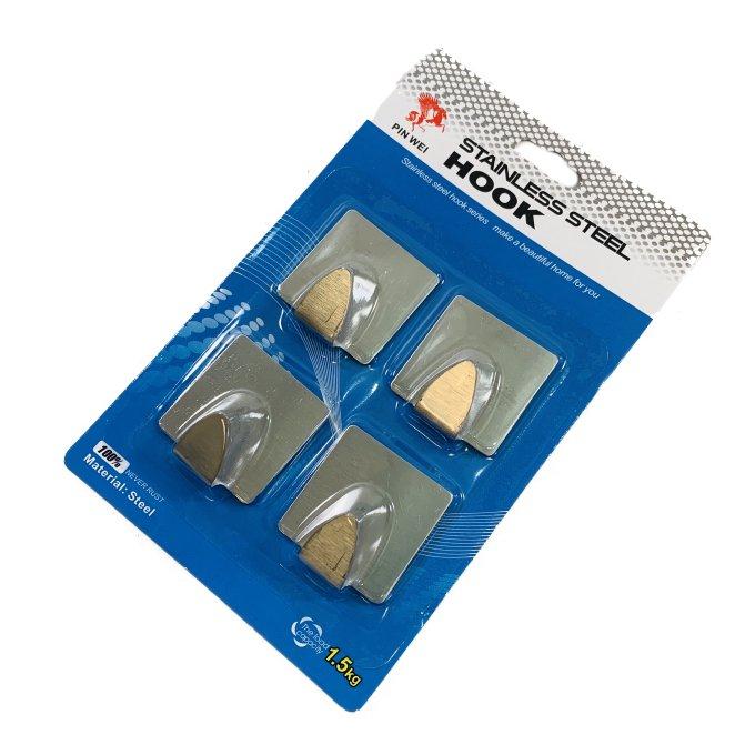 4pc Adhesive Stainless STEEL Hook-Square