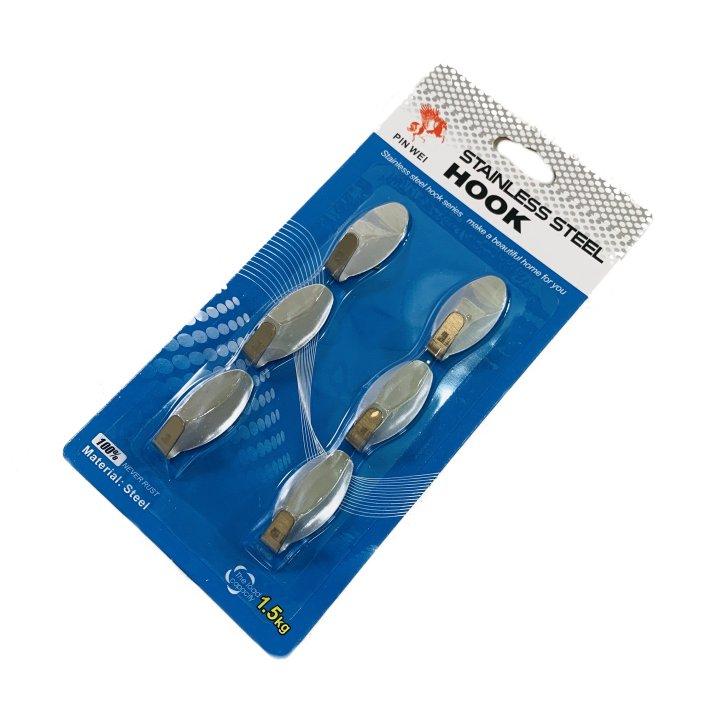 6pc Adhesive Stainless STEEL Hook-Oval