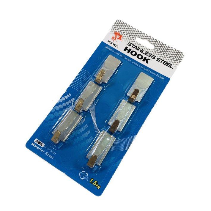 6pc Adhesive Stainless STEEL Hook-Rectangle