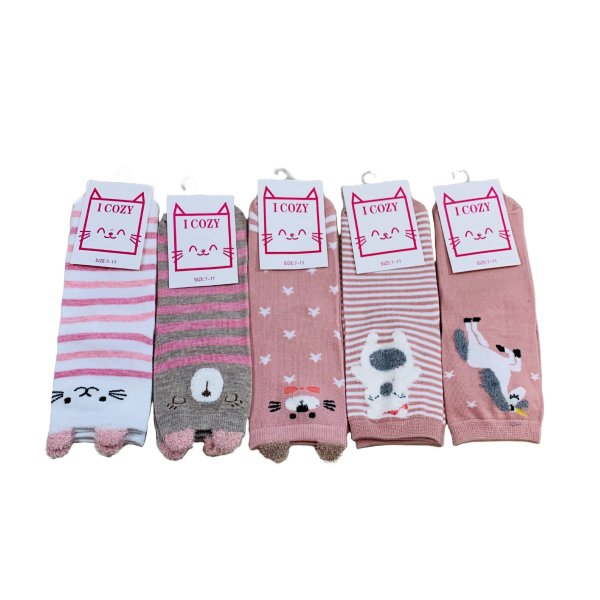 1pr Ladies/Teens Thin Casual Ankle Socks 7-11 [Cute ANIMALs]