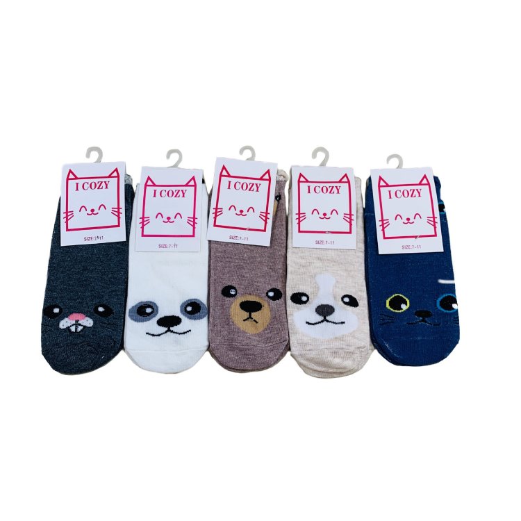 1pr Ladies/Teens Thin Casual No Show Socks 7-11 [ANIMAL Face]