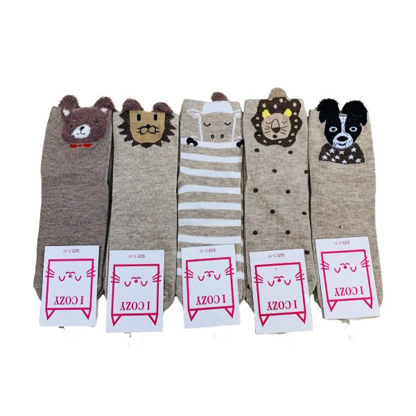 1pr Ladies/Teens Thin Casual Ankle Socks 7-11 [Furry ANIMALs]