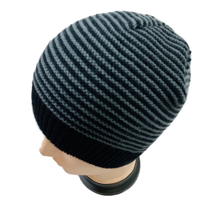 Black/Gray Striped Stretch BEANIE