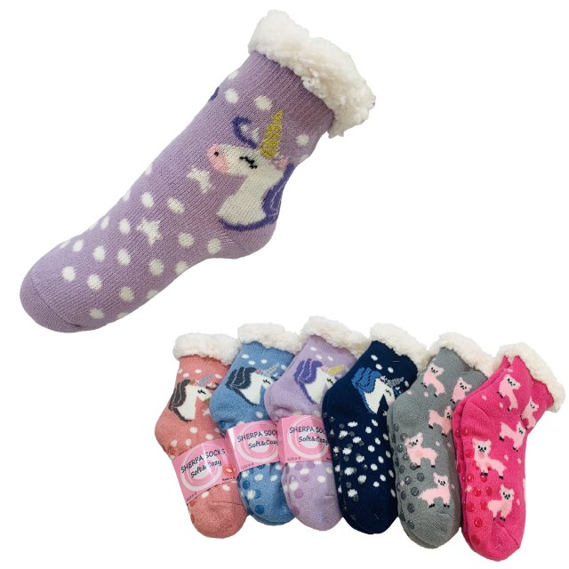 ***Child's Plush-Lined Non Slip Sherpa SOCKS [Unicorns & Llamas]