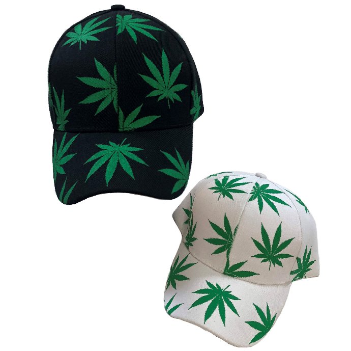 Screen Print Marijuana Ball Cap [Black/White Mix]