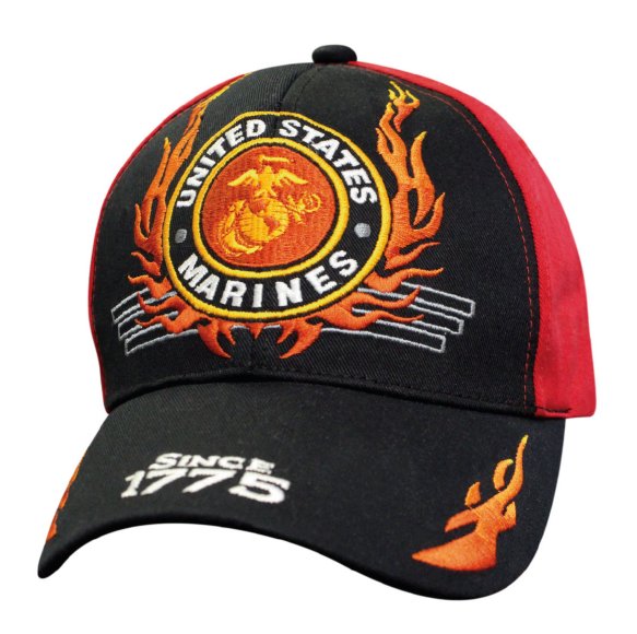 LICENSED Black/Red US Marines Hat w Flames (Since 1775)