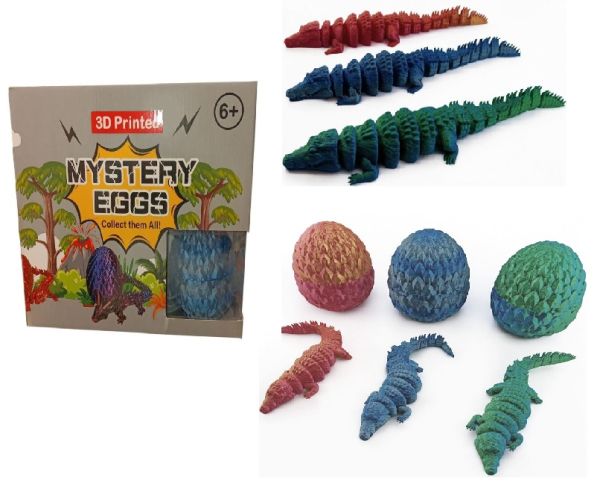 3D Printed Articulated 8'' Alligator In Egg TOY Novelty Assorted