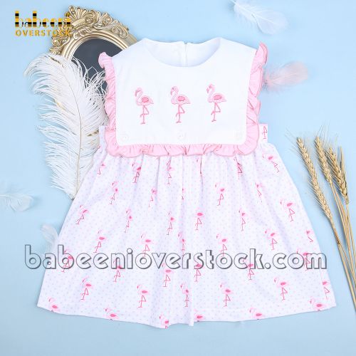 Flamingo embroidery baby dress