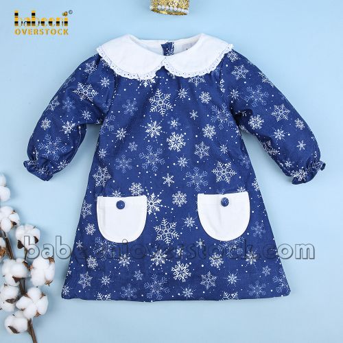 Snow-flakes printed long sleeve dress