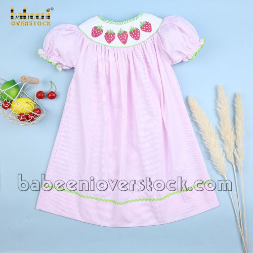 Sweet smocked strawberry baby pink gingham DRESS