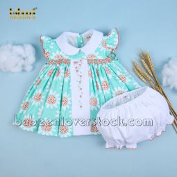 Coral sunFLOWER geometric smocked girl clothing