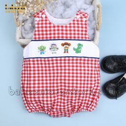Hand smocked bubble for boy with cartoon patterns