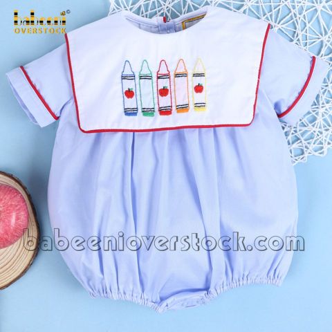 Crayons embroidery blue pique boy bubble