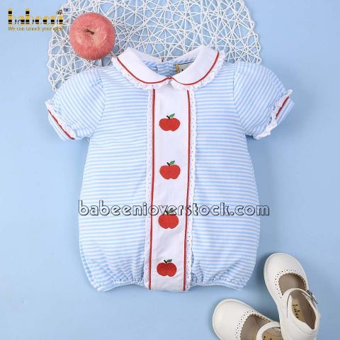 RED apple girl bubble blue stripe knit