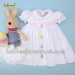 Bunny hand embroidery smocked Easter dress
