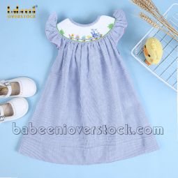 Easter train embroidery dark blue stripe girl DRESS