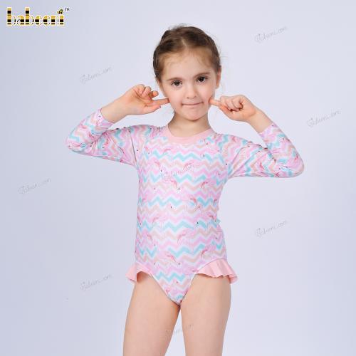 Swimwear For Girl Spring-Summer with FLAMINGO and colorful waves