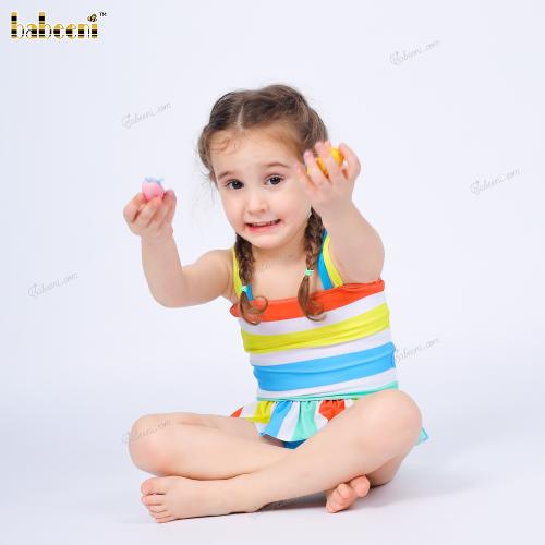 1-pieces Swimwear For girl with colorful lines pattern