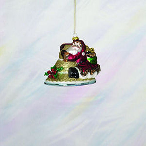 Peggy Abrams 5.5'' Glass Santa Ring In The HOLIDAYs Bell Ornament