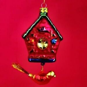 5.75'' Glass Red BIRDHOUSE W/ Bird Dangle