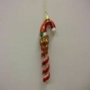 5'' Glass CANDY Cane With Teddy Bear Face Christmas Ornament