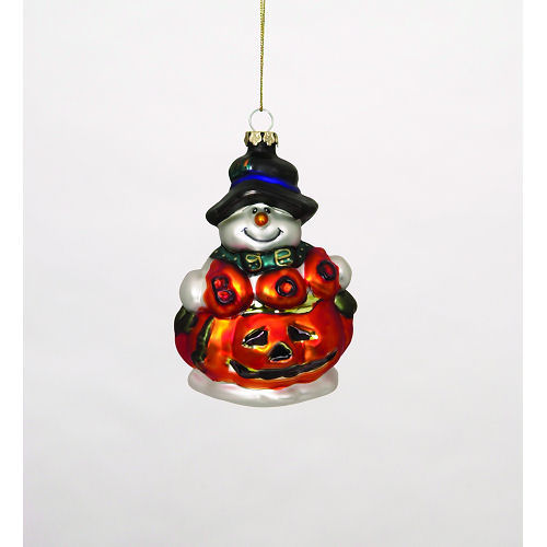 3'' Glass Jack-O'-Lantern Snowman HALLOWEEN Christmas Ornament