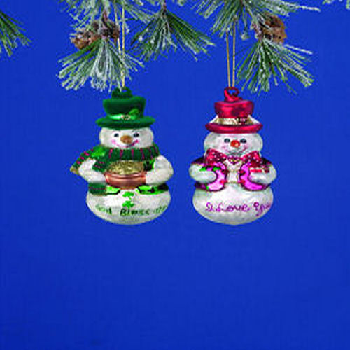 4-1/4'' Glass VALENTINE Snowman Christmas Ornament