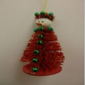 3'' Red Brush Snowman CHRISTMAS Ornament