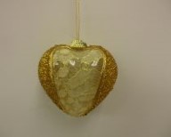 80 MM Glass Lace Wrapped Heart W/Gold BEADS Ornament