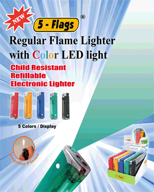 **Popular** 5-flags electronic LIGHTER Regular flame w/ LED light