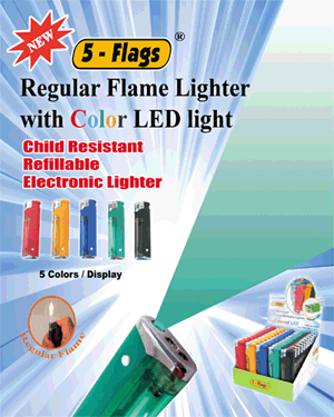 **Popular** 5-flags electronic lighter Regular flame w/ LED light