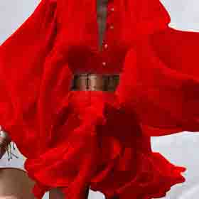 Puff Sleeve Emphire Ruffle Dress Without BELT