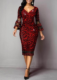 Bell Sleeve V-neck Sheath DRESS