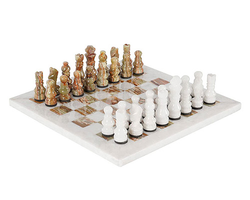 Marblic Marble White and Green Onyx 15 Inch Chess Set