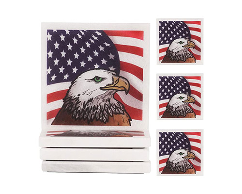 Marblic Marble 4 Inch Square Eagle American FLAG Printed Coaster