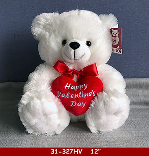 WHITE SITTING BEAR WITH VALENTINE'S DAY HEART