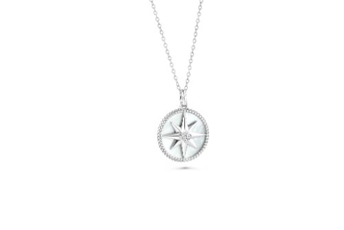 CFJ STERLING SILVER 925 Northern Star CZ Mother of Pearl Pendant