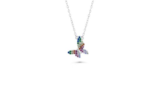 CFJ Sterling Silver 925 Rainbow Sparkling CZ Butterfly Necklace