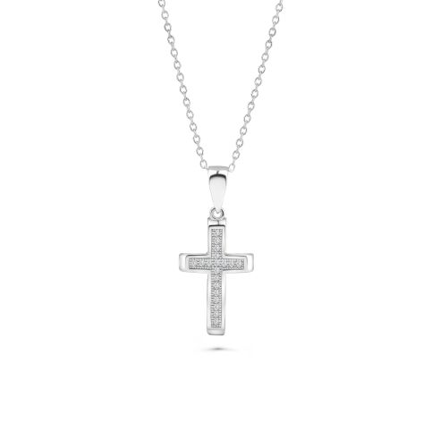 CFJ STERLING SILVER 925 Religious Cross Inlay Micro Pave Fine CZ