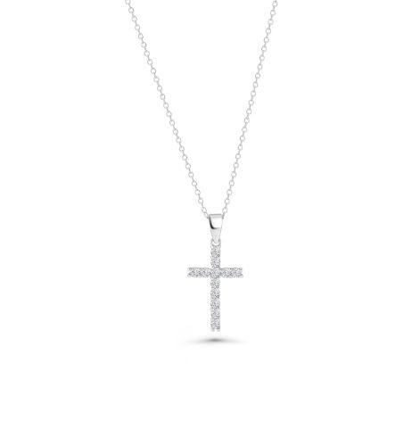 CFJ STERLING SILVER 925 Fine CZ Religious Cross Pendant Necklace