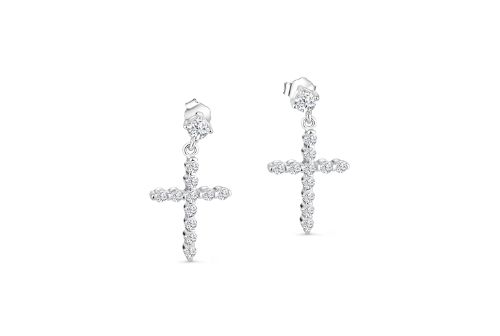 CFJ Sterling Silver DANGLE Cross Earrings Pair with White Fine CZ