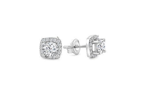 CFJ Classic Sterling Silver 925 Fine CZ Four-Prong Stud EARRINGS
