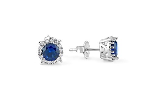 CFJ Deep Blue and Clear CZ Halo Stud Round