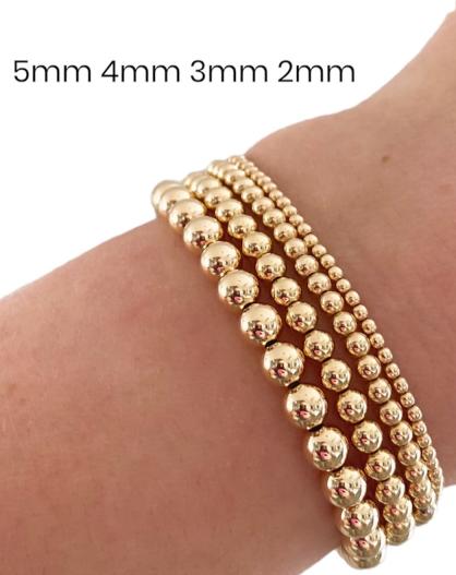 4MM Solid Stainless Steel PVD BEADed Elastic, 14K- 7.25 inches