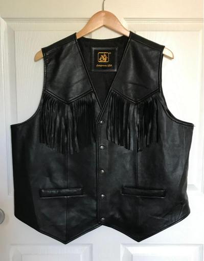 AJ LEATHER Black Fringe Snap Button Vest