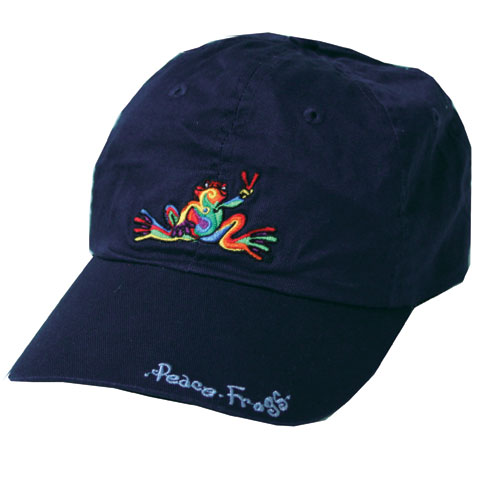 PEACE FROGS NAVY RETRO HAT W/WORDS ON BRIM