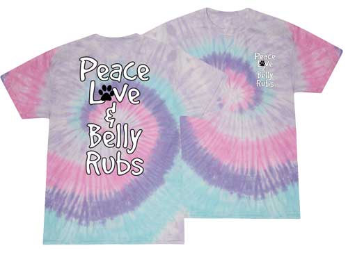 PEACE DOGS PEACE LOVE & BELLY RUBS SHORT SLEEVE TIE DYE T-SHIRT